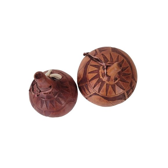 Carved Gourd Ornaments Set of Two Made in Kenya - Picture 2 of 5